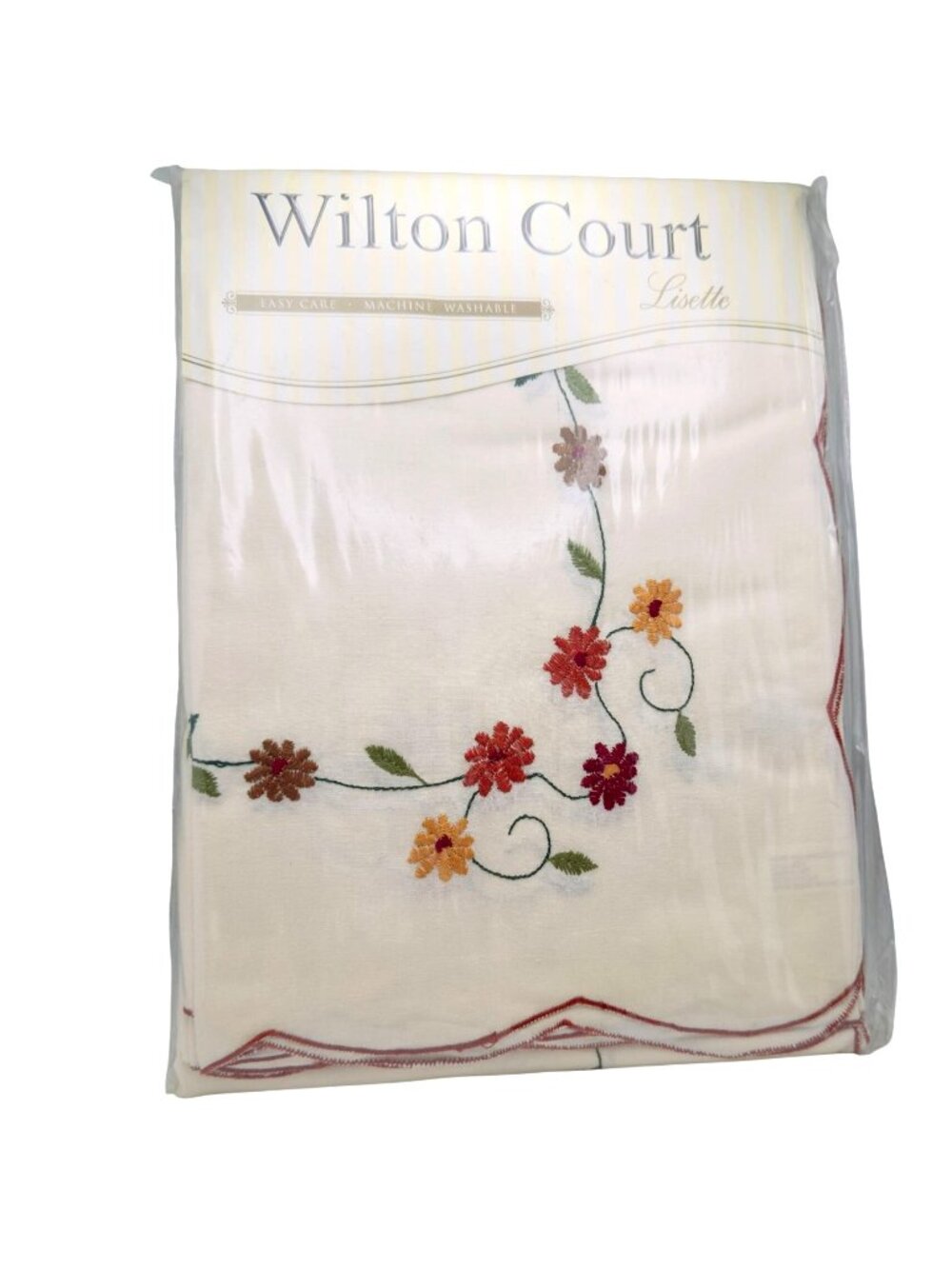 Wilton Court Lisette Embroidered Tablecloth 60" X 104" Oblong Cotton Vtg
